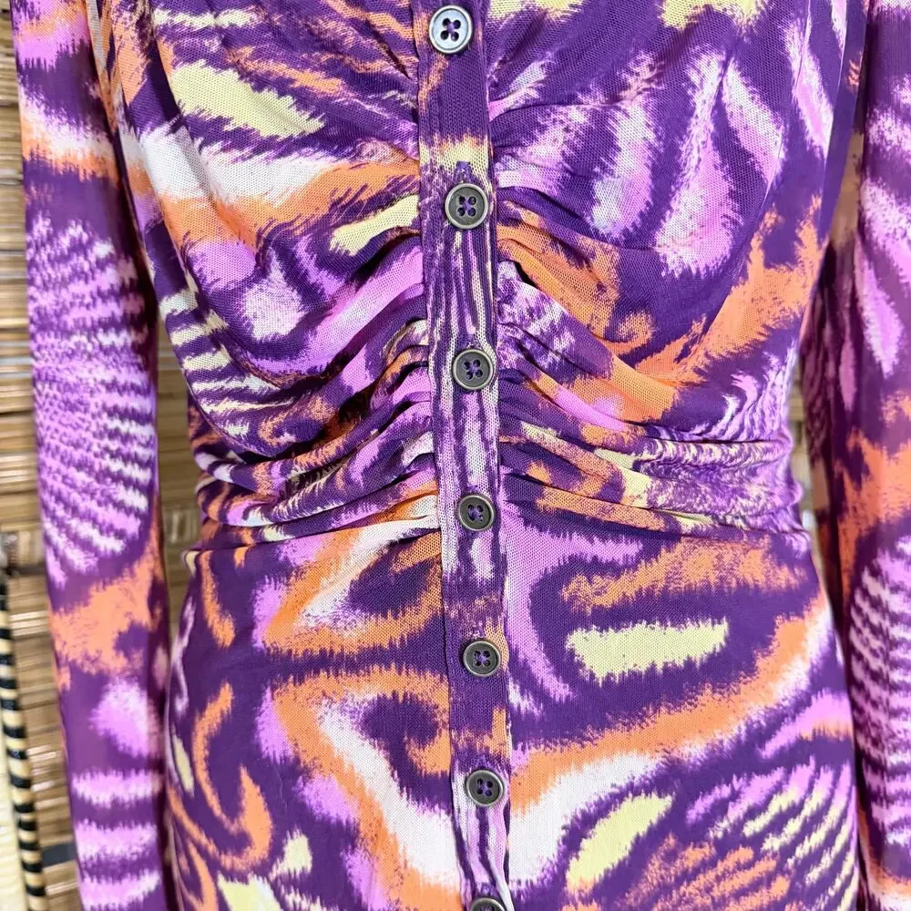Free People Lucky Shirtee Sheer Mesh Top S Purple Y2K Button Front phoebe buffet